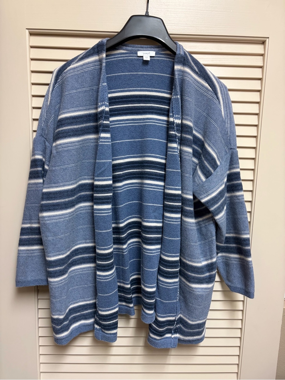 Pure Jill Cardigan XL Petite Blue Striped Open Front Knit Sweater Cardigan